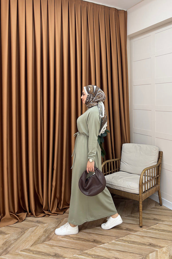 Romia Kuşaklı Elbise Yeşil 005-YESIL