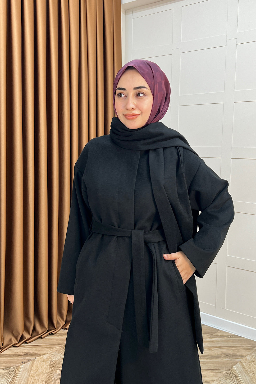 Siena Atkı Detay Kaşe Kaban Siyah 5530-SIYAH