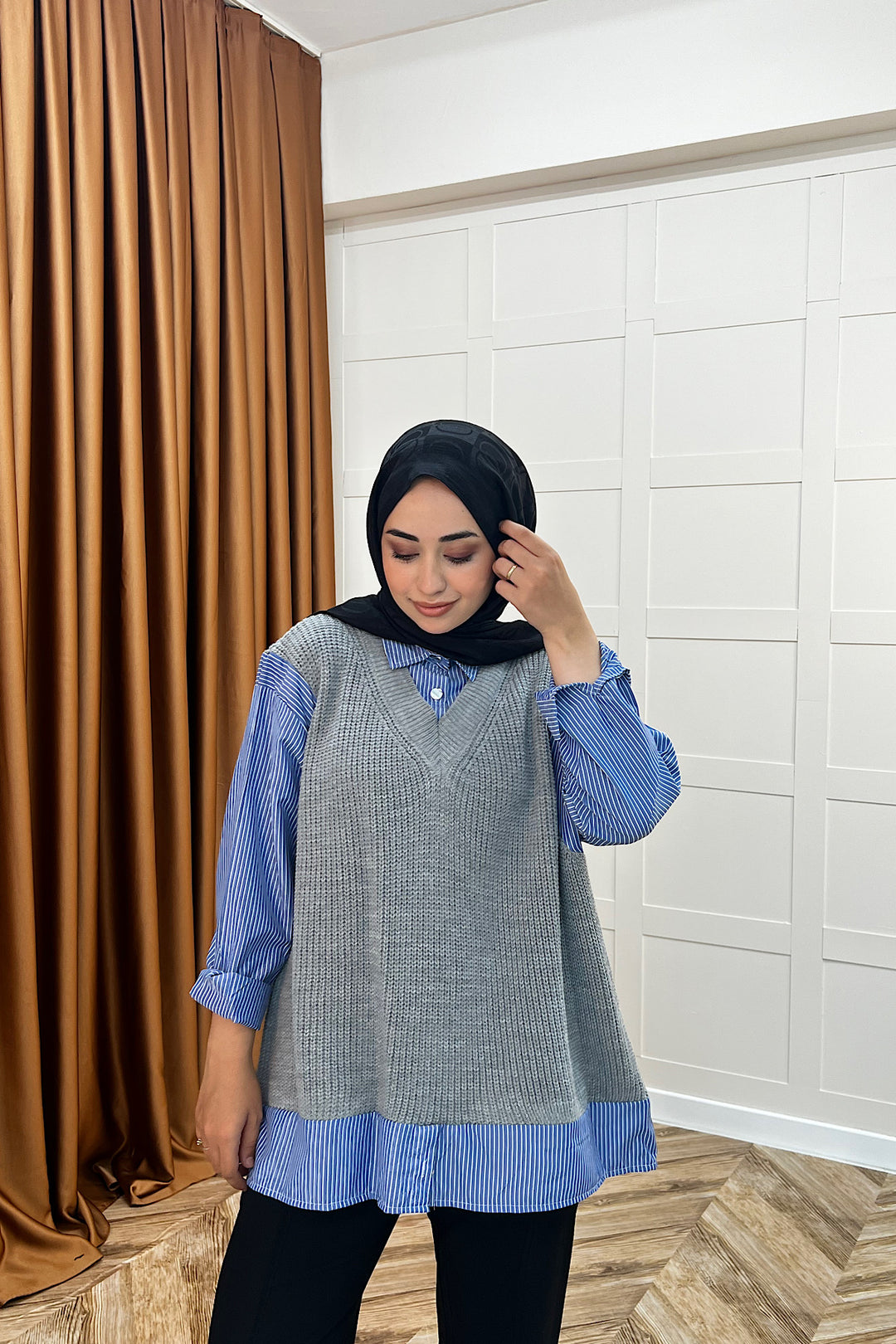 Triko Süveterli Gömlek Gri 24730-GRI