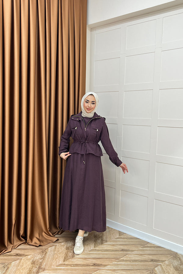 Alina İkili Elbise Mürdüm 3102-MURDUM