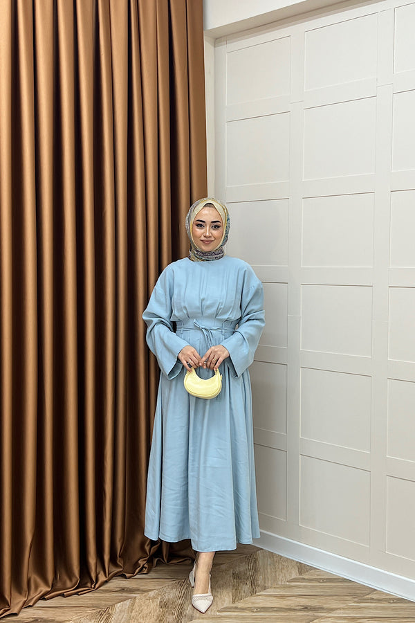 Alya Belden Bağlamalı Elbise Mavi 39020-MAVI