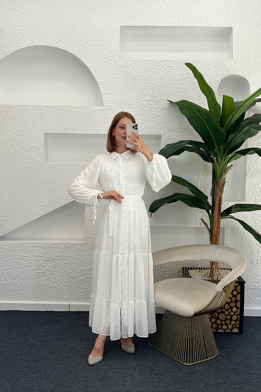 Belinda Şifon Elbise Beyaz 3043-BEYAZ