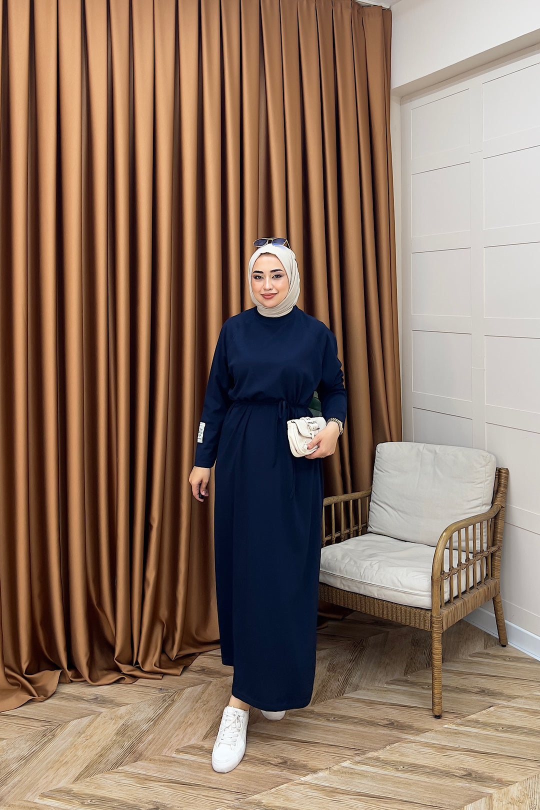 Romia Kuşaklı Elbise Lacivert 005-LACIVERT