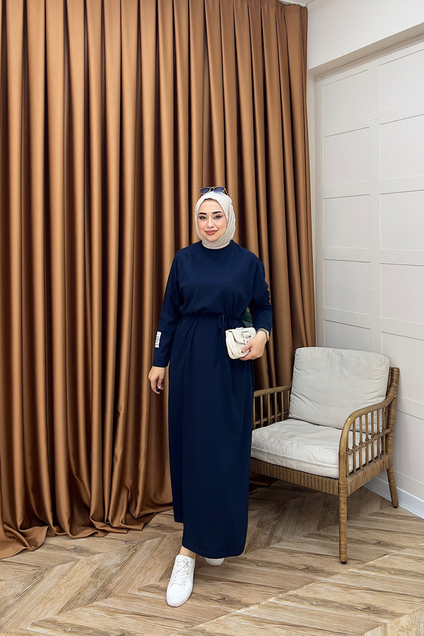 Romia Kuşaklı Elbise Lacivert 005-LACIVERT