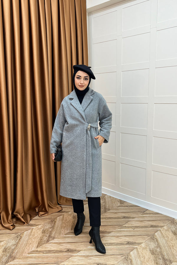 Yaren Premium Kumaş Broş Detay Kaban Gri 5511-GRI