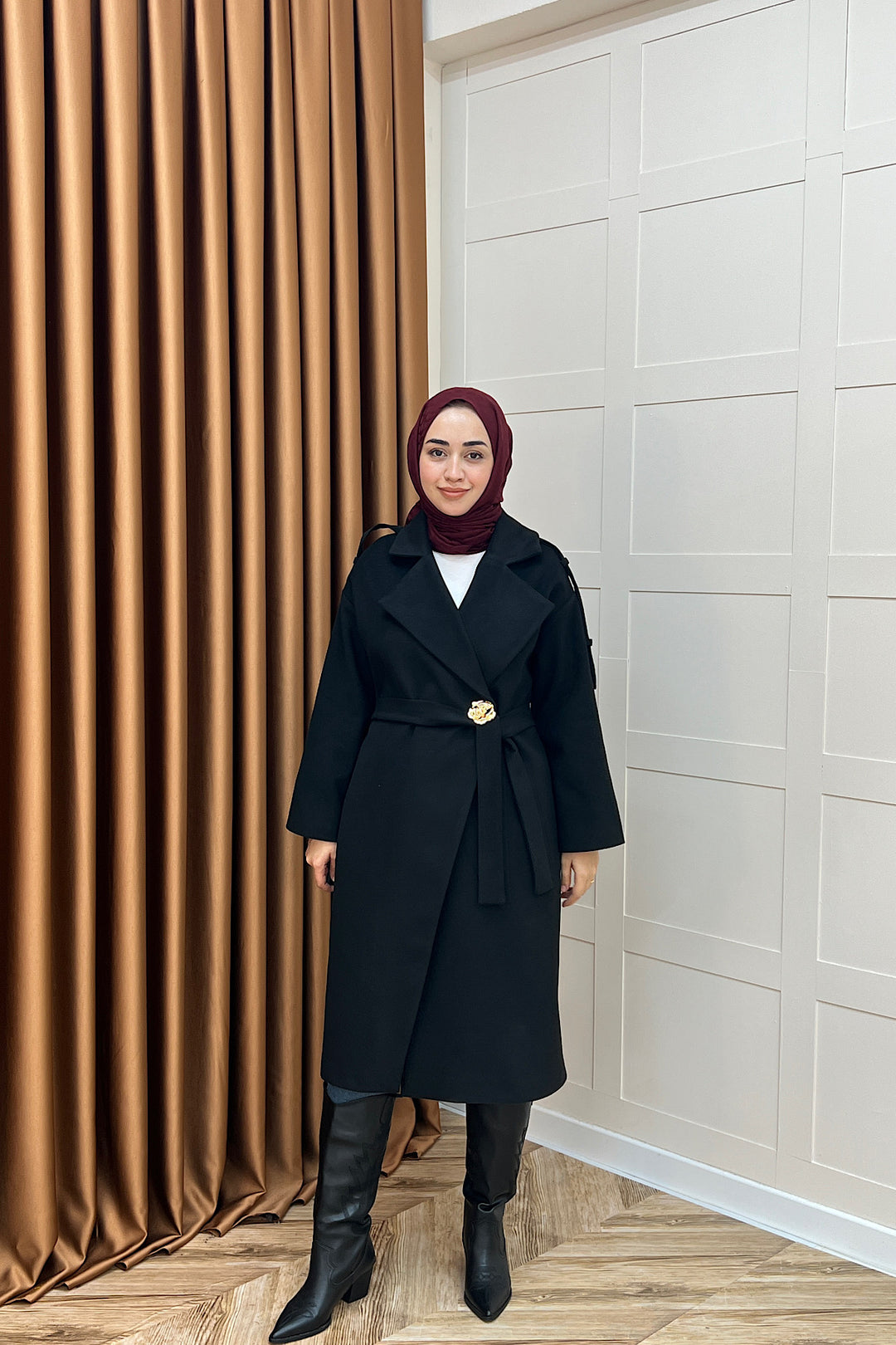 Parya Omuz Detay Kaşe Kaban Siyah 5531-SIYAH