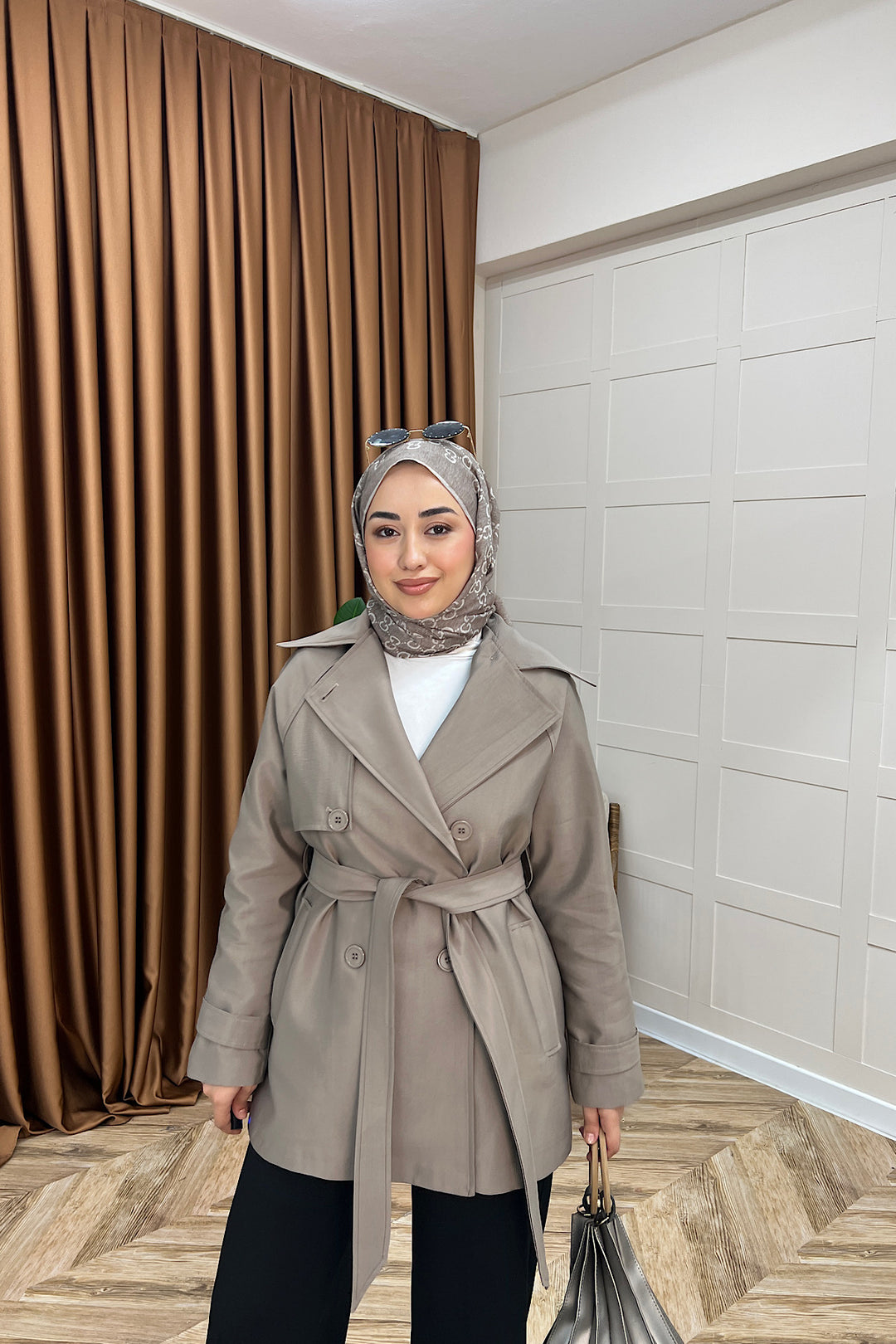Elya Kuşaklı Trençkot Vizon 1006-VIZON