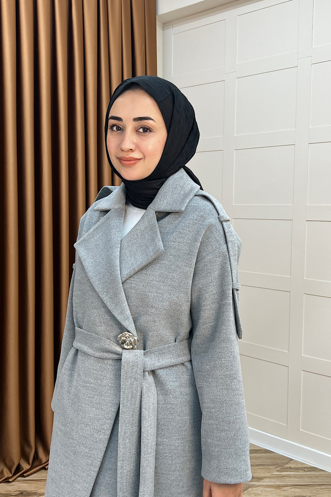 Parya Omuz Detay Kaşe Kaban Gri 5531-GRI