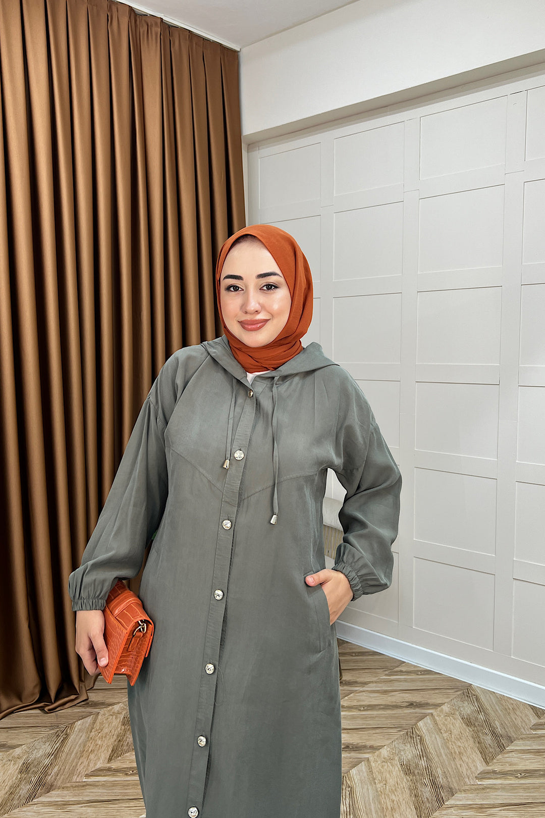 004-Liana Düğmeli Kap Haki 004-HAKI