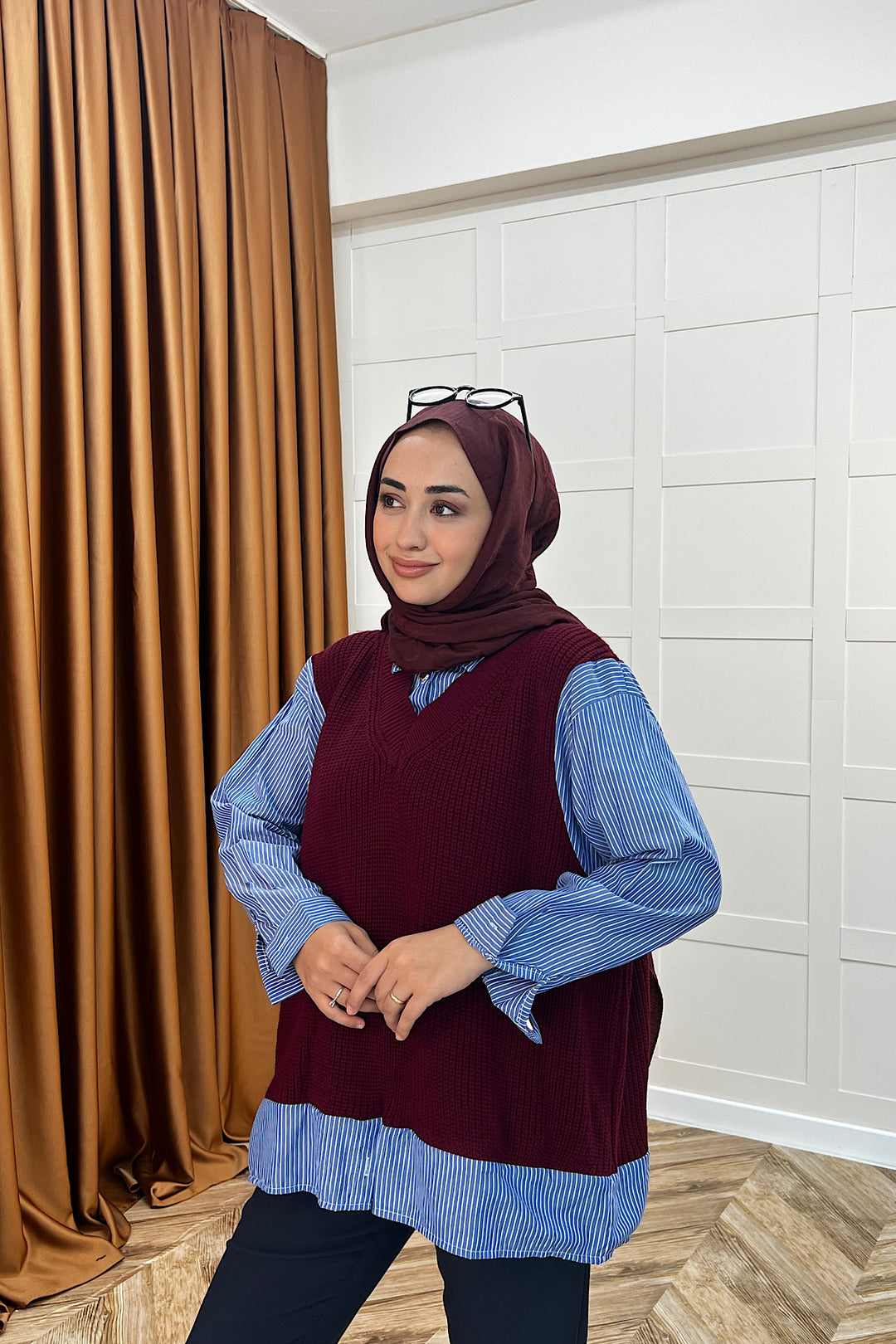 Triko Süveterli Gömlek Bordo 24730-BORDO