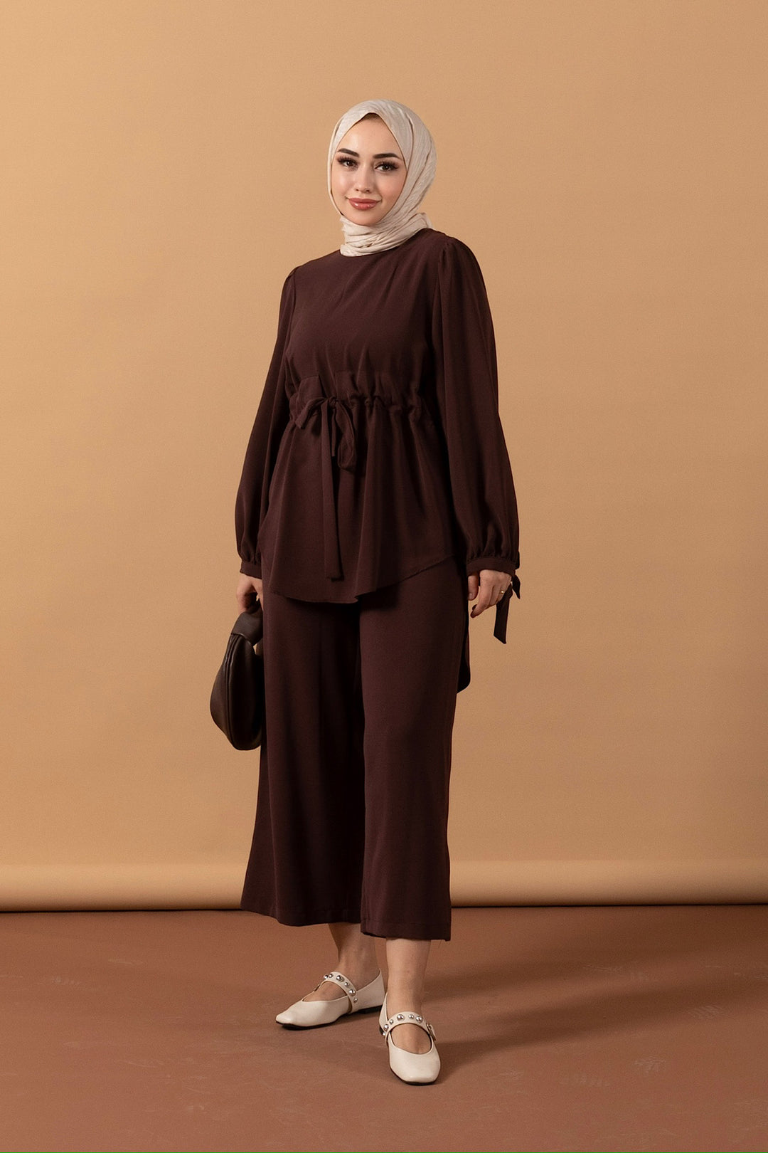 Belden Kemerli Linda Takım Kahverengi 2035-KAHVERENGI