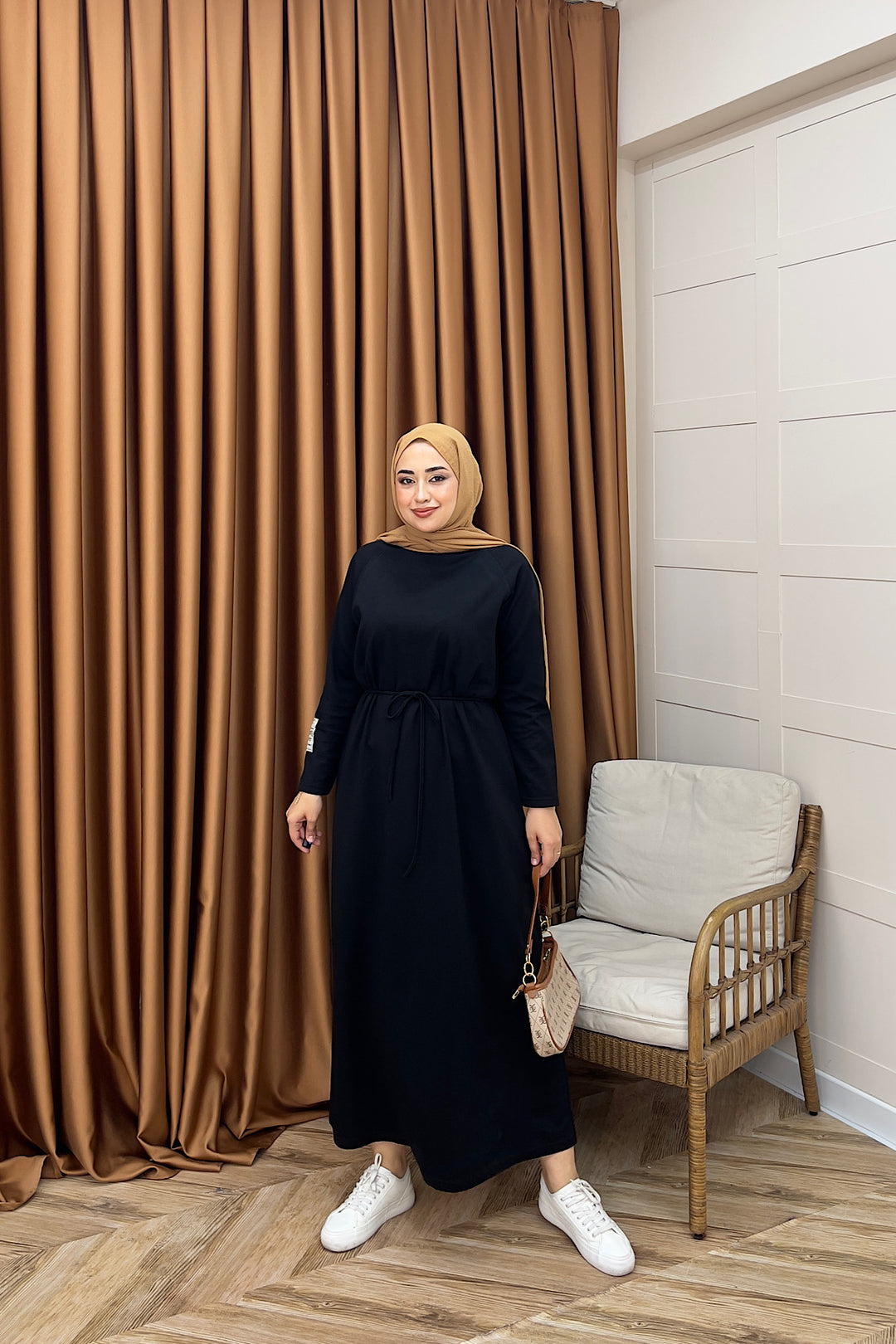 Romia Kuşaklı Elbise Siyah 005-SIYAH
