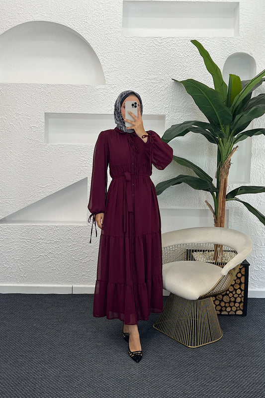 Belinda Şifon Elbise Bordo 3043-BORDO