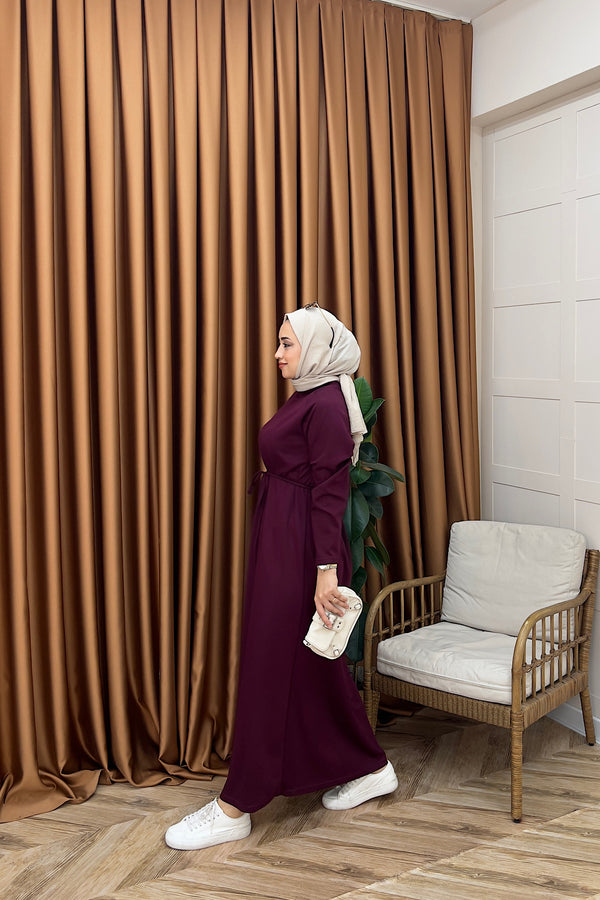 Romia Kuşaklı Elbise Bordo 005-BORDO