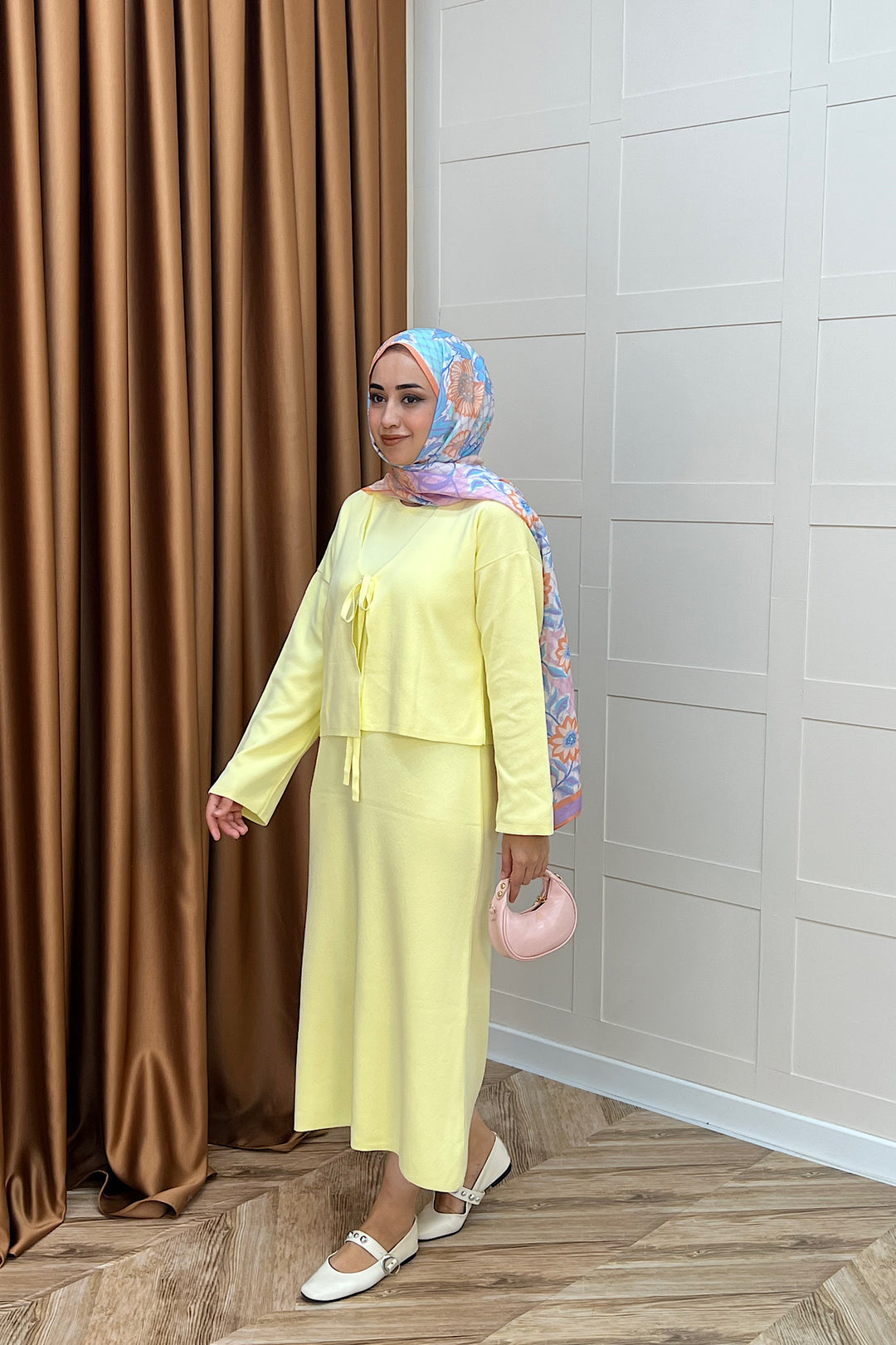 Ester Croplu İkili Triko Elbise Sarı 25160-SARI