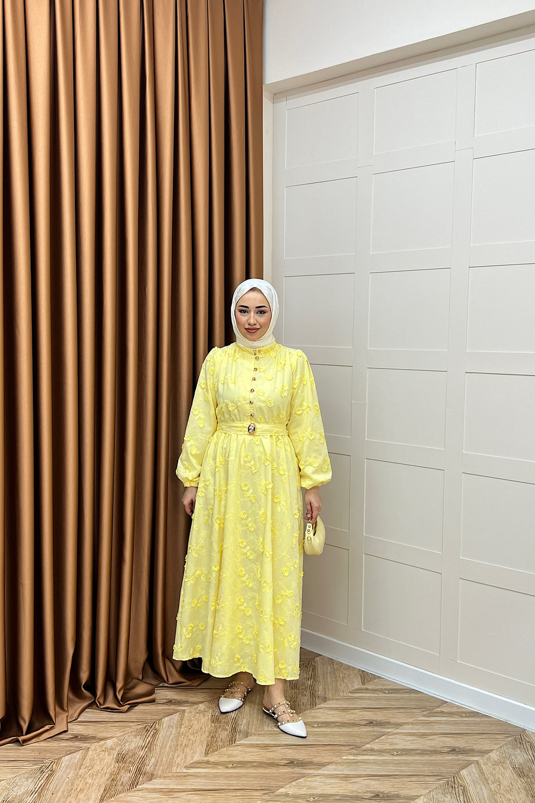 Fiesta Elbise Sarı 3157-SARI