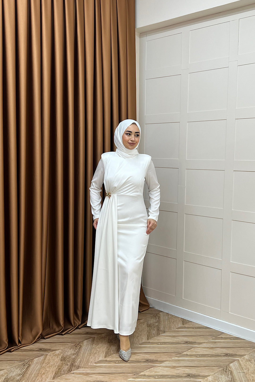 Hazel Saten Abiye Beyaz 3084-BEYAZ