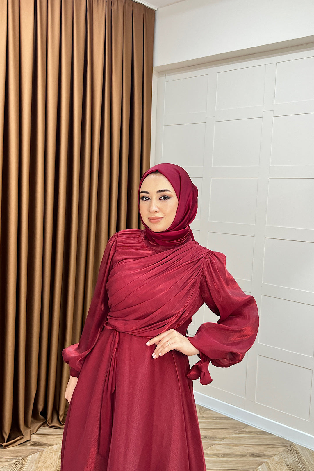 Göğüs Drapeli Abiye Bordo 3023-BORDO