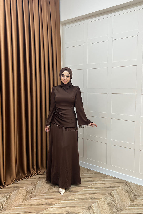 Ayla Saten Abiye Kahverengi 3093-KAHVERENGI