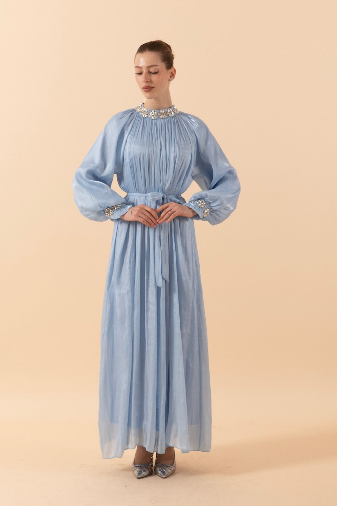 Aliza Taş İşlemeli Elbise Mavi 3029-MAVI