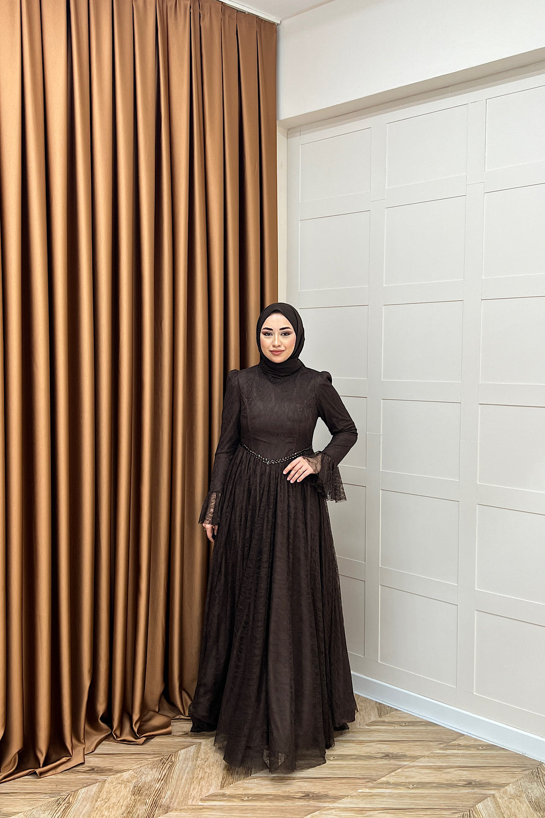 Elena Dantel Abiye Kahverengi 03101-KAHVERENGI