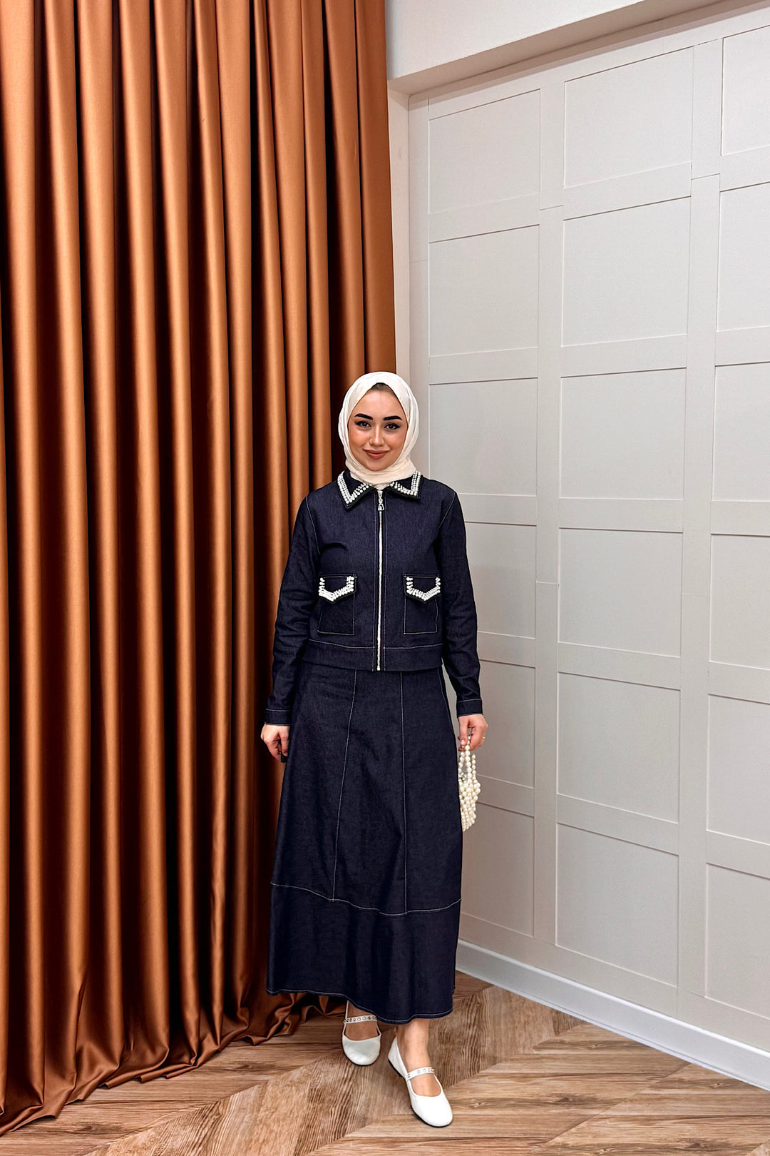 Klara İnci Detay Kot Takım Lacivert 3095-LACIVERT