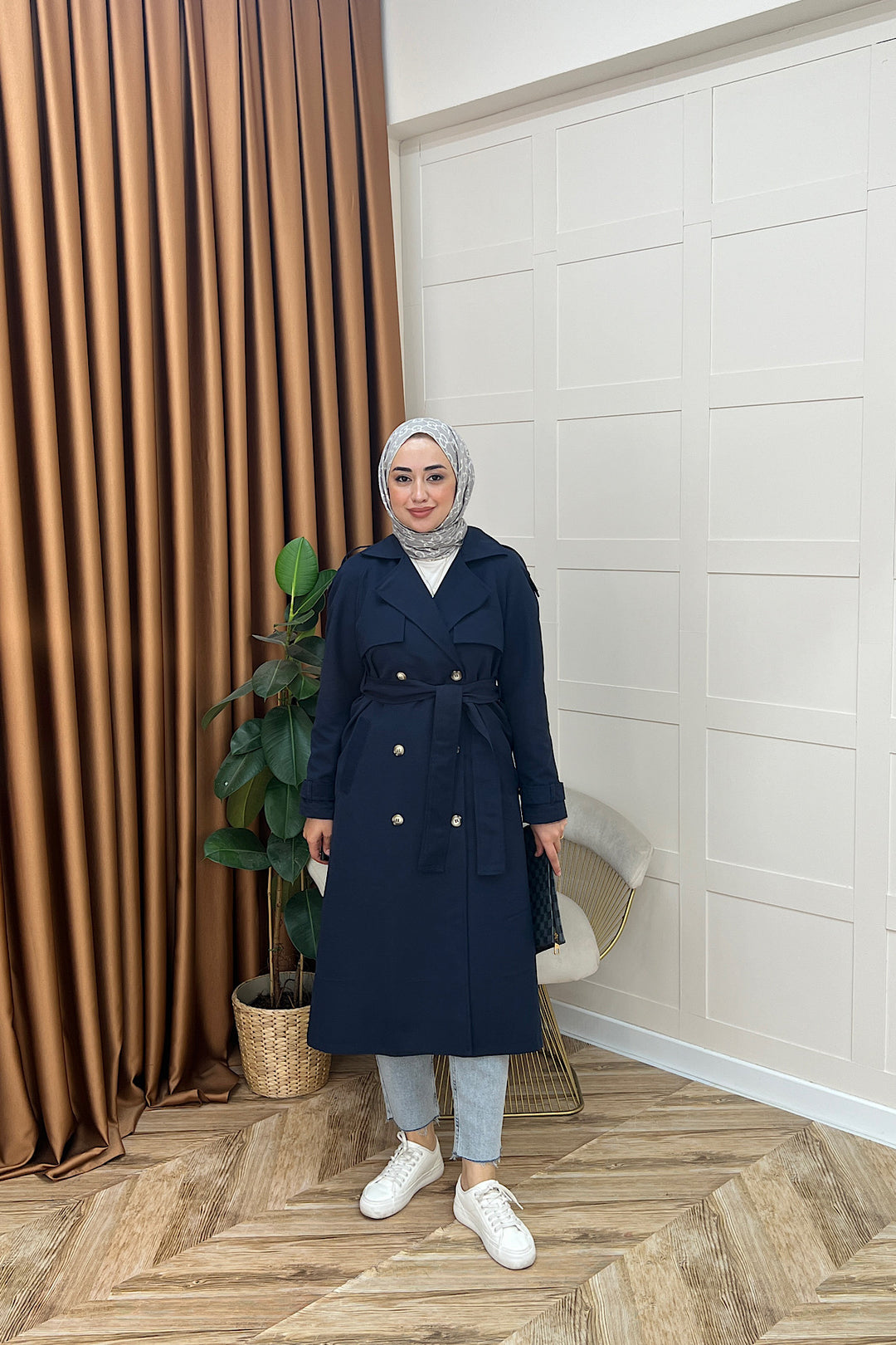 Hazel Astarlı Trençkot Lacivert 5532-LACIVERT