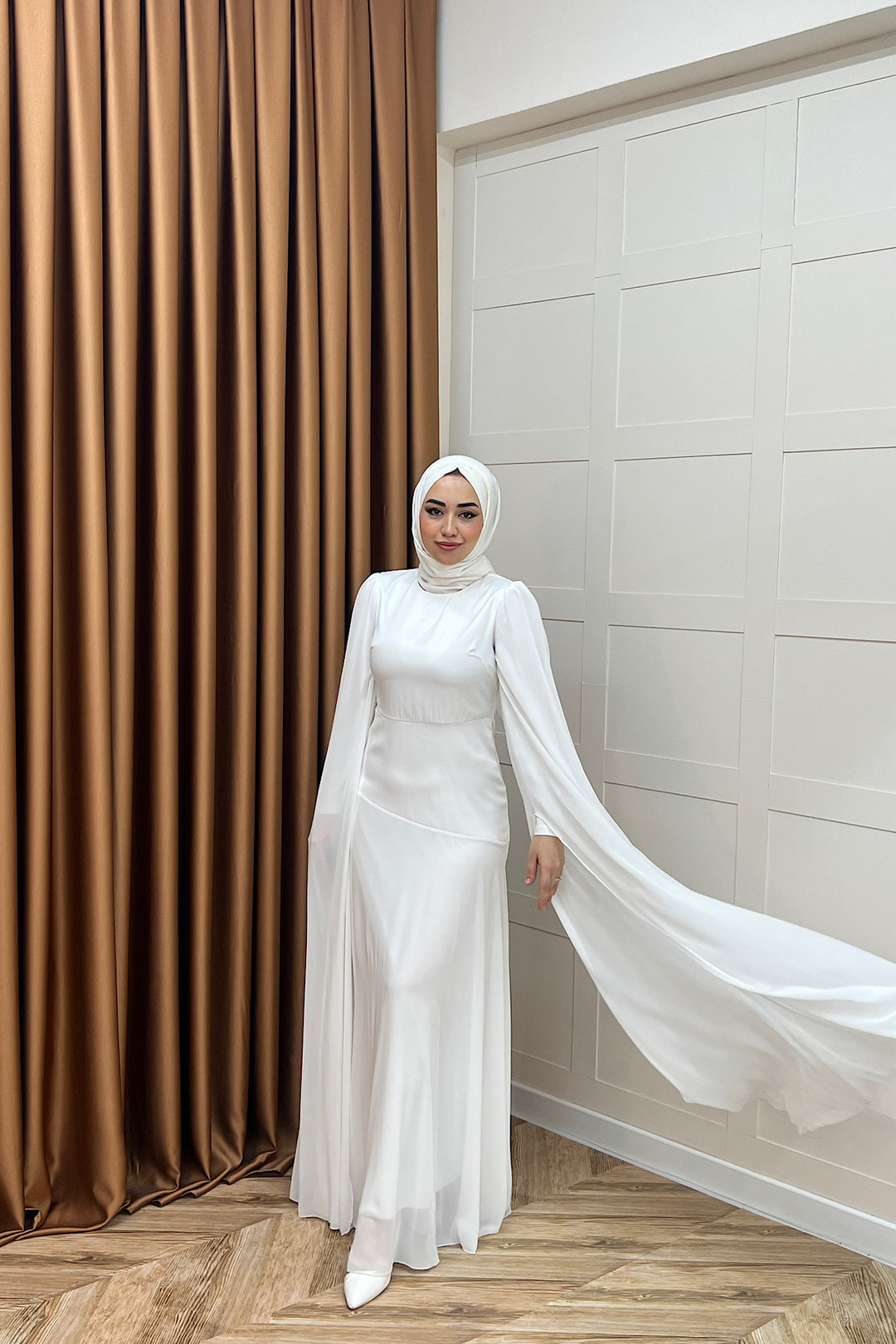 Lucca Saten Garnili Abiye Beyaz 3077-BEYAZ