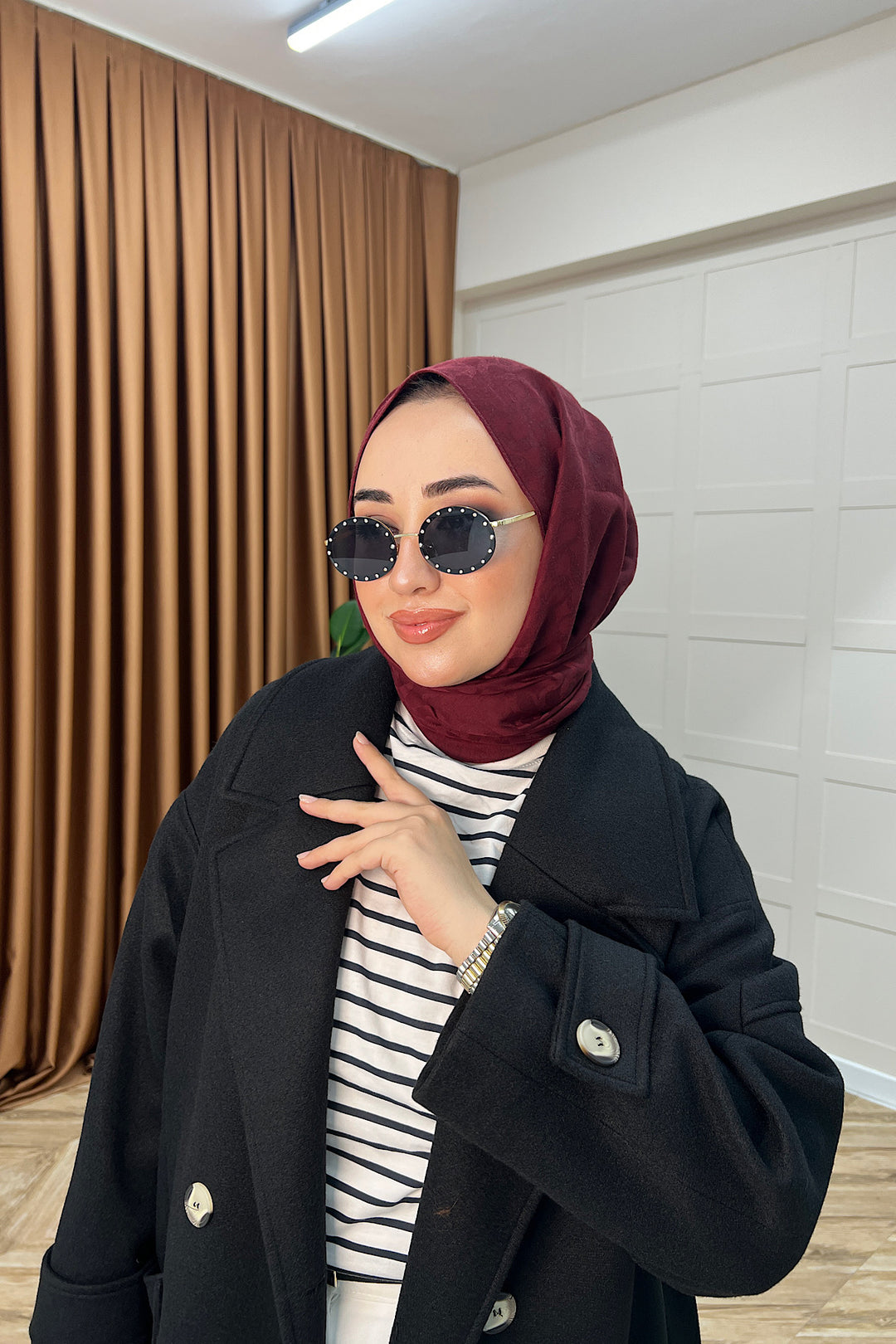 Lara Kuşaklı Kaşe Kaban Siyah 5541-SIYAH