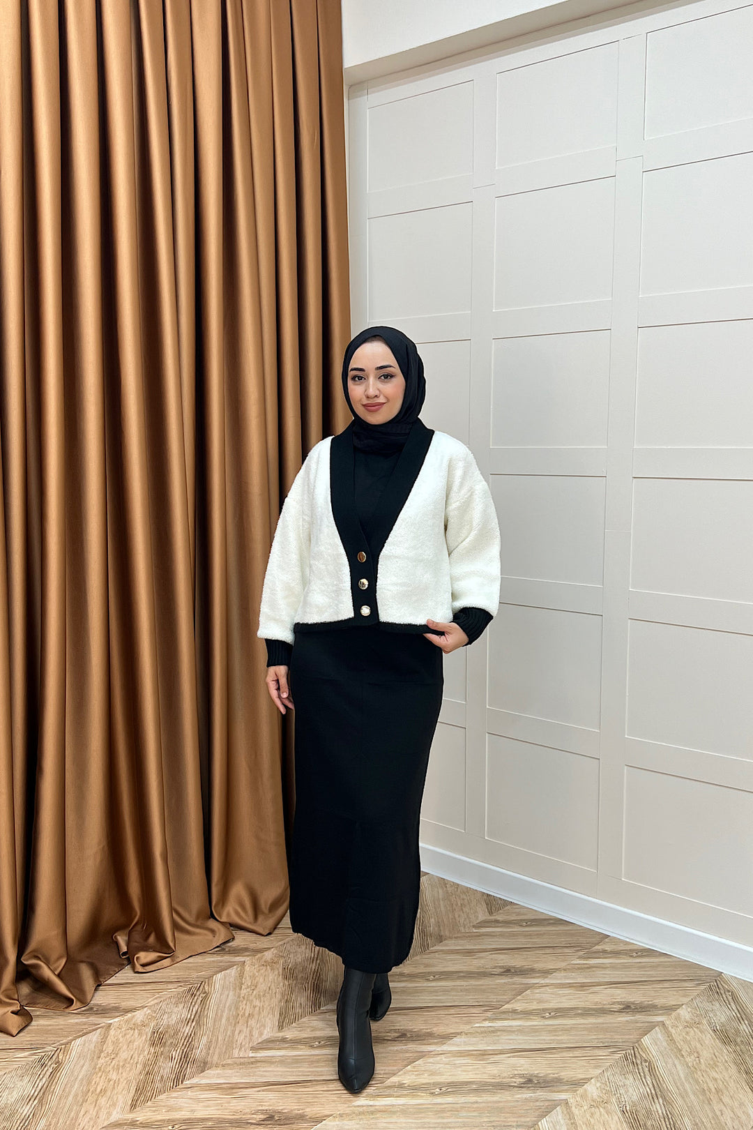 Sezen İkili Triko Elbise Siyah 241090-SIYAH