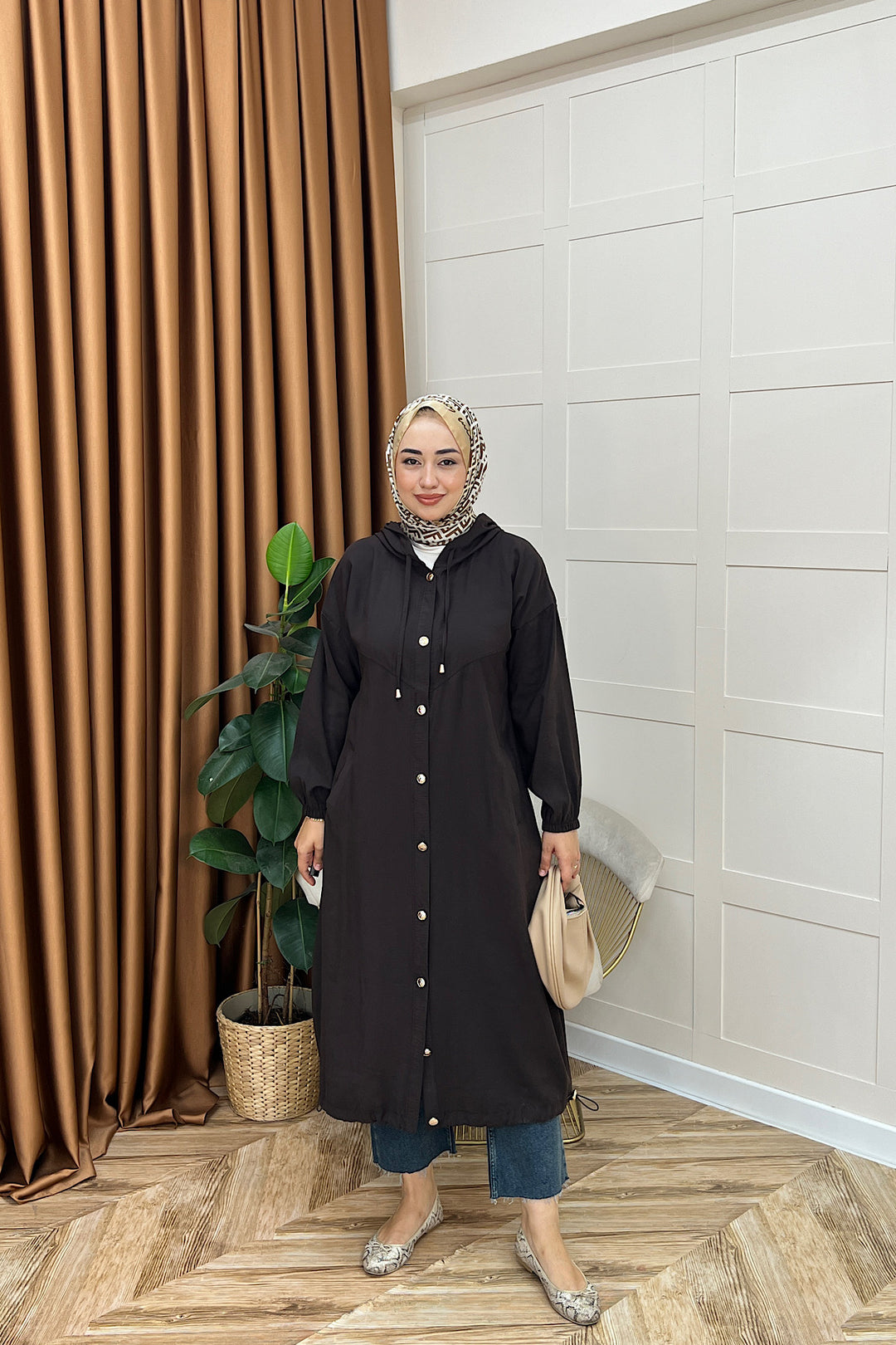 004-Liana Düğmeli Kap Kahverengi 004-KAHVERENGI