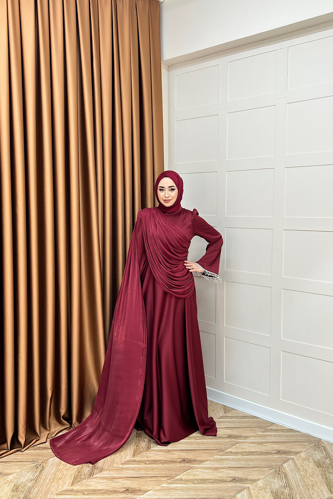 Lunessa Pelerin Detay Abiye Bordo 3100-BORDO