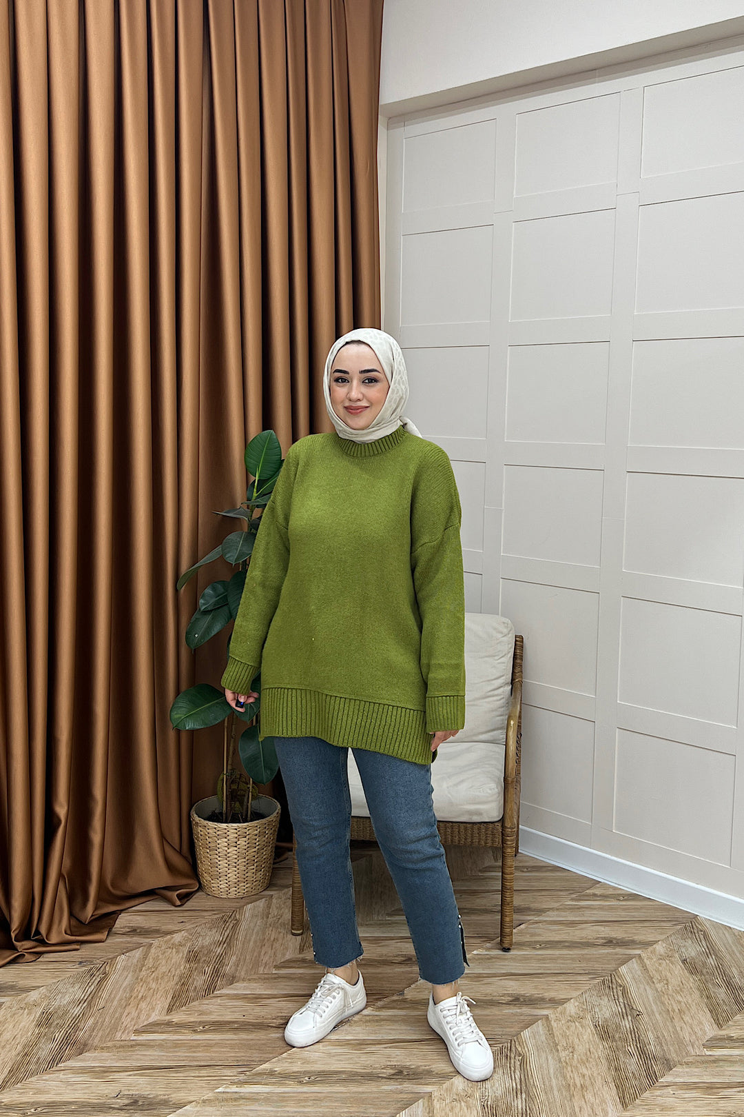 Lones Yumoş Tunik Yağ Yeşili 26194-YAGYESILI