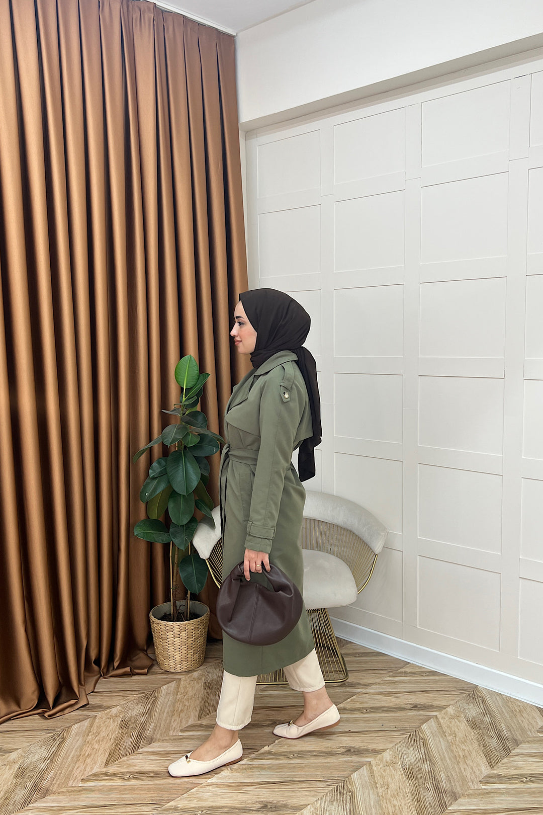 Hazel Astarlı Trençkot Haki 5532-HAKI