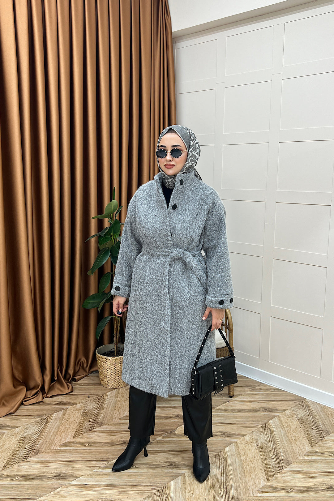 Parla Kuşaklı Kaban Gri 5536-GRI