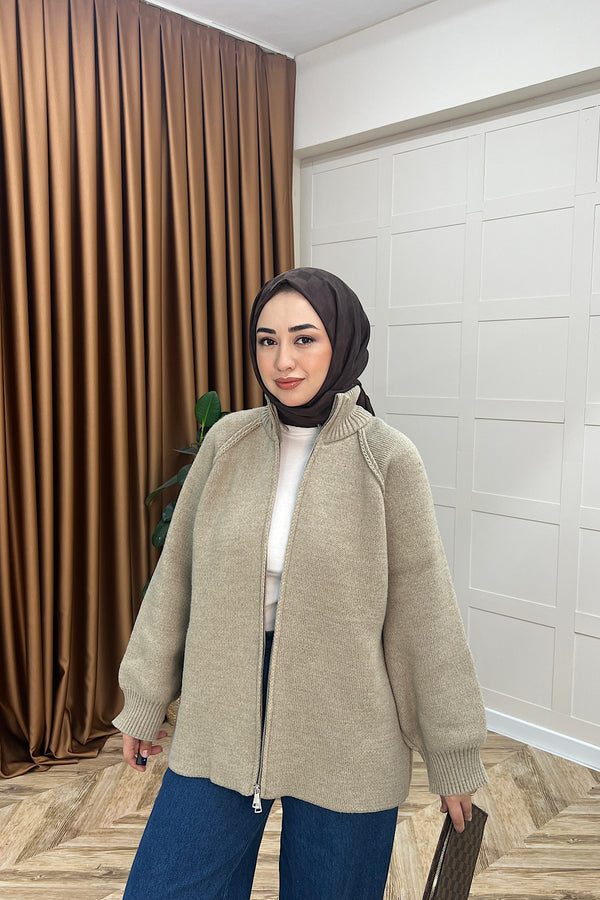 Julie Fermuarlı Hırka Vizon 25800-VIZON