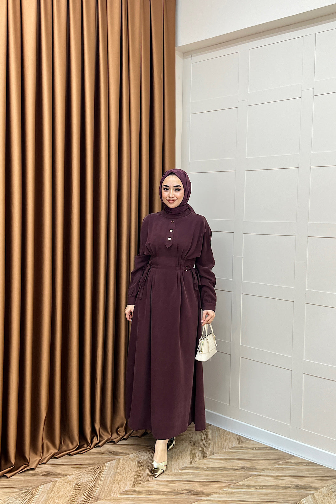 Maya Bel Detay Elbise Mürdüm 3034-MURDUM