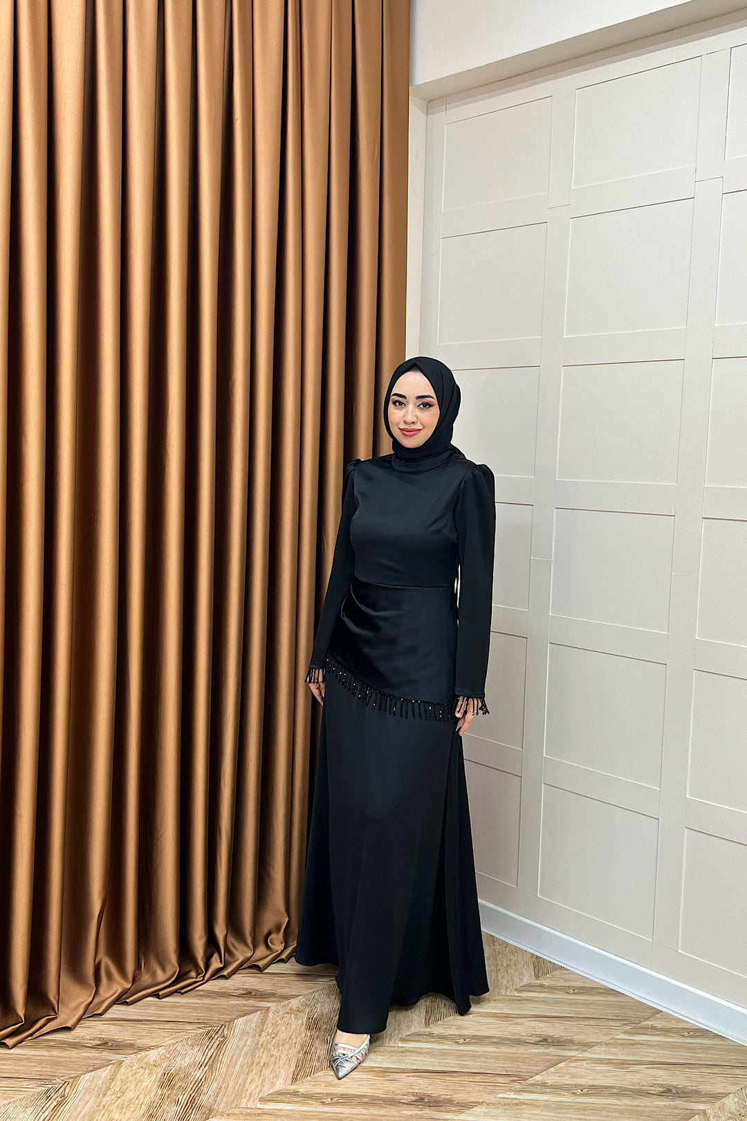 Ayla Saten Abiye Siyah 3093-SIYAH