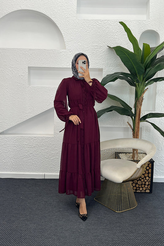 Belinda Şifon Elbise Bordo 3043-BORDO