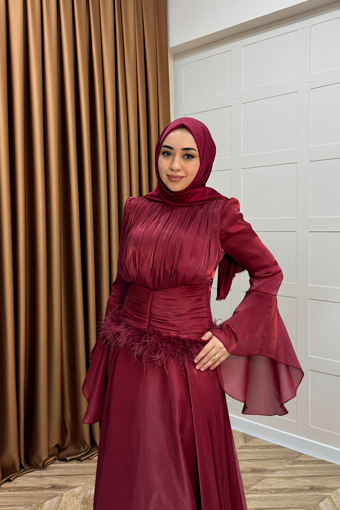Nova Bel Drapeli Abiye Bordo 3089-BORDO