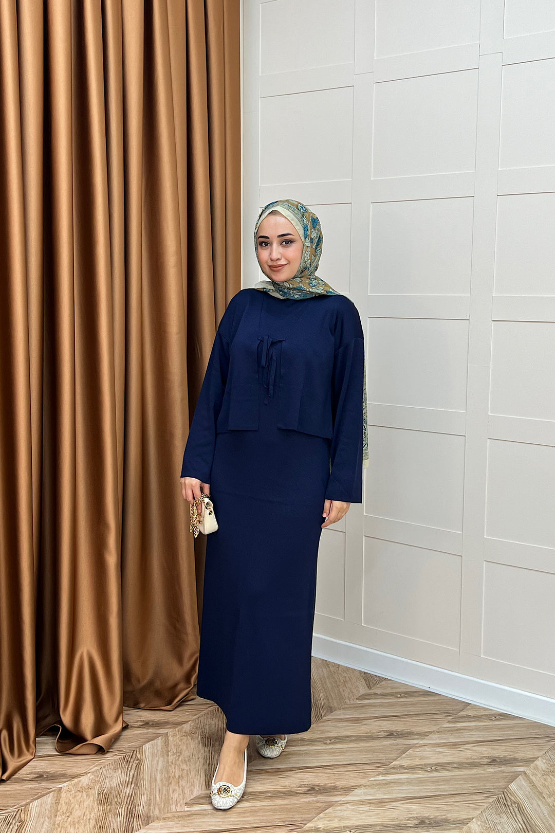 Ester Croplu İkili Triko Elbise Lacivert 25160-LACIVERT