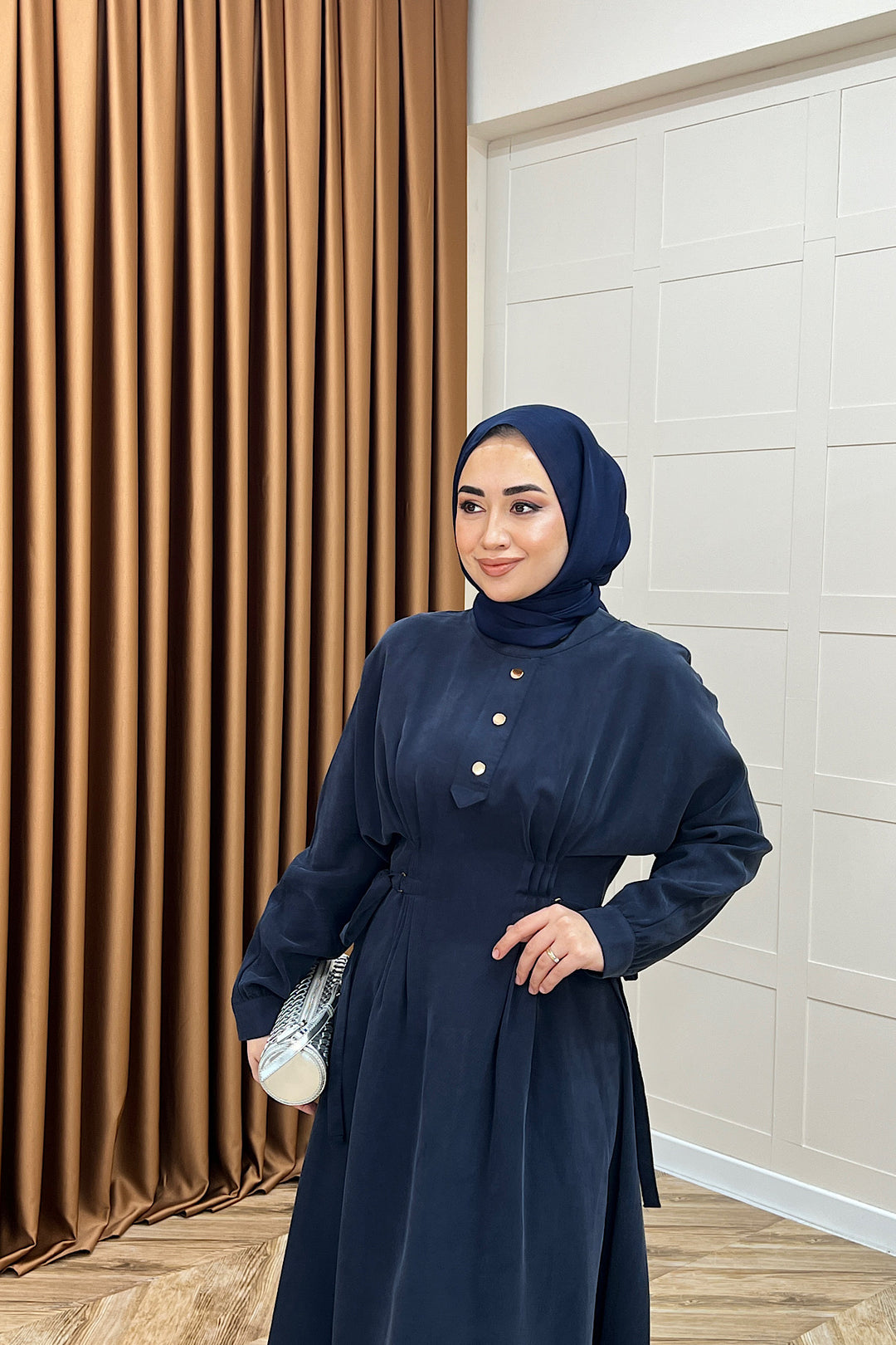 Maya Bel Detay Elbise Lacivert 3034-LACIVERT