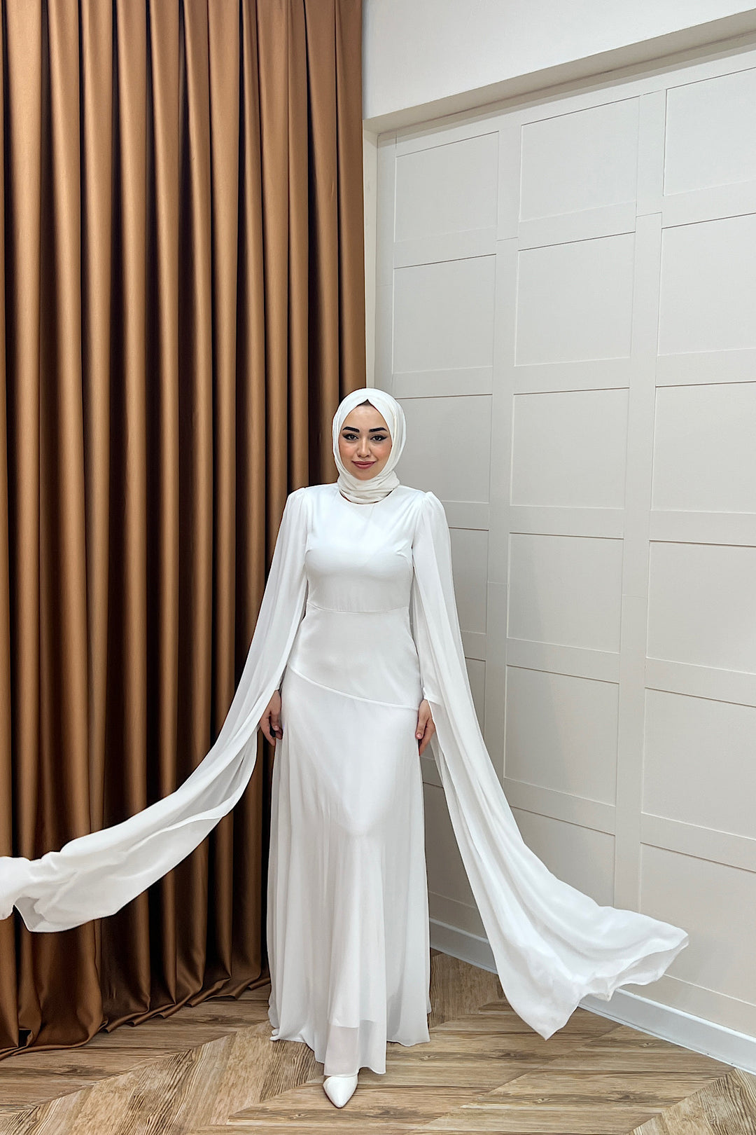 Lucca Saten Garnili Abiye Beyaz 3077-BEYAZ