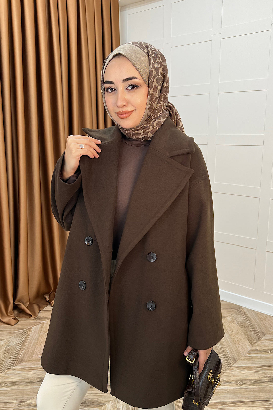 Nuve Premium Kuşaklı Kaban Kahverengi 5514-KAHVERENGI