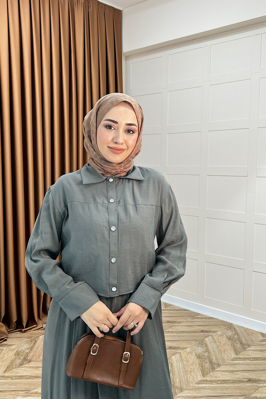 Elisa Beli Lastikli Elbise Haki 8111-HAKI