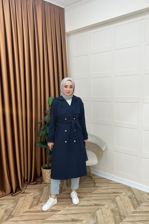 Hazel Astarlı Trençkot Lacivert 5532-LACIVERT