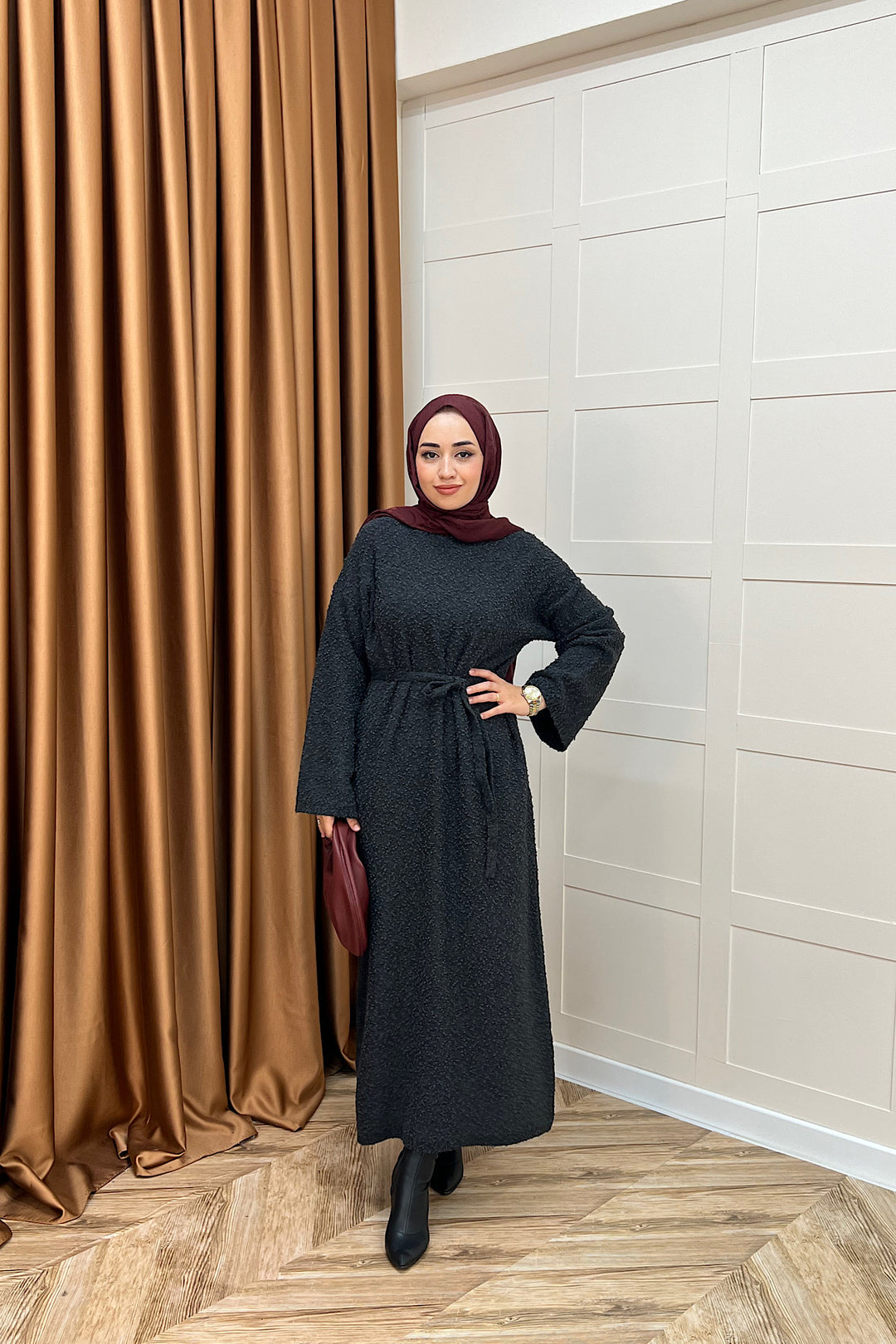 Yumoş Sim Karışımlı Salaş Triko Elbise Antrasit 252500-ANTRASIT