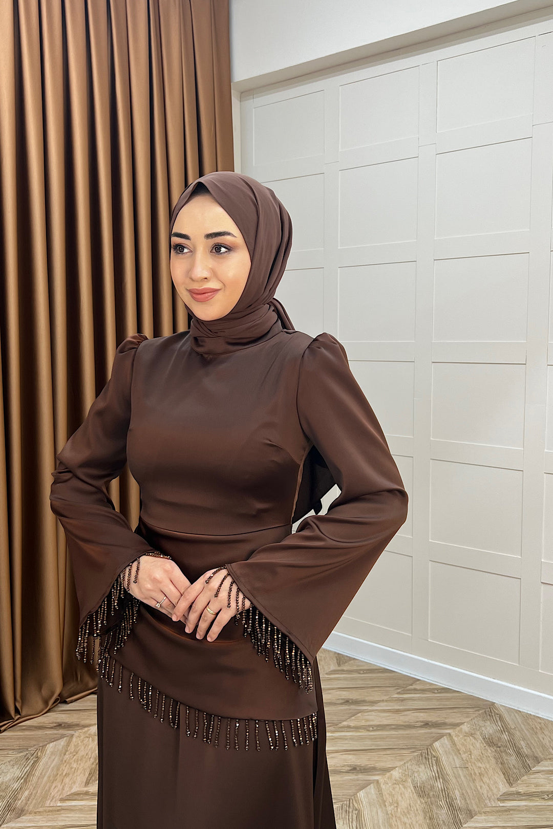 Ayla Saten Abiye Kahverengi 3093-KAHVERENGI