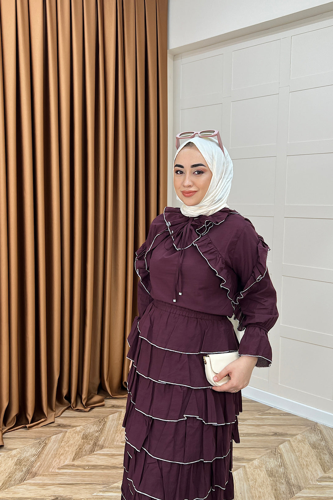 Yağmur Volanlı Etek Takım Bordo 3237-BORDO