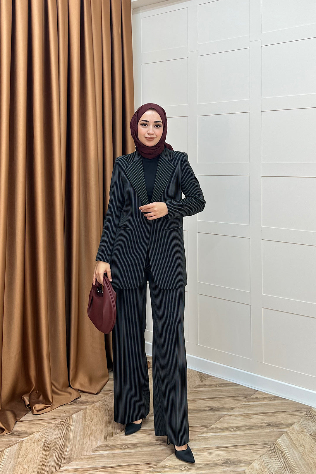 Çizgili Ceket Takım Siyah 6155-SIYAH